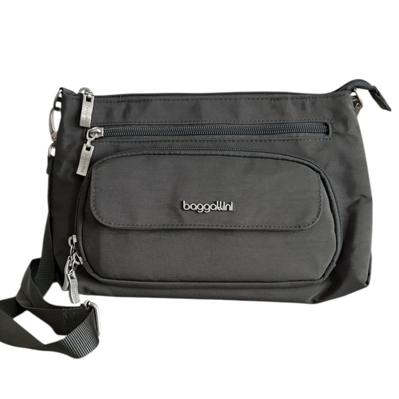 Baggallini Handbags - Baggallini Original RFID Everyday Crossbody Bag Silver Hardware Charcoal Gray